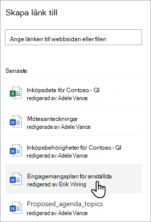 Skärmbild som visar ett dokument som nyligen har markerats i ett dokumentbibliotek.