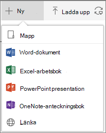 Skapa en ny mapp eller ett nytt dokument i Office 365