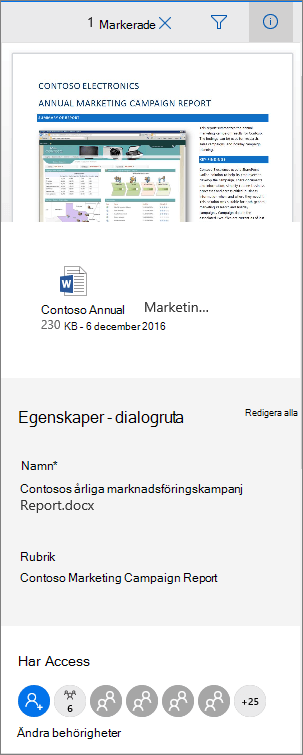 Panel för dokumentmetadata i Office 365