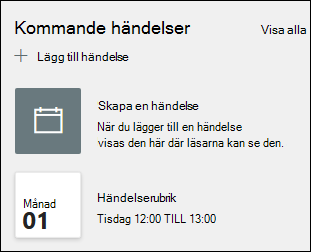 Förhandsgranskning av webbdelen Händelser.