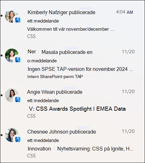 skärmbild av en lista med nyhetsaviseringar