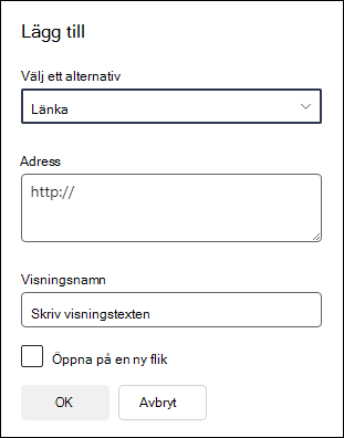 Lägga till en länk till en navigeringsmeny på en gruppwebbplats.