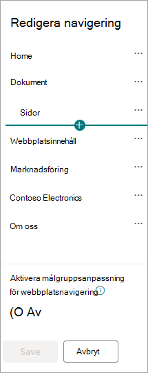 Dialogrutan SharePoint-navigering för navplatser.
