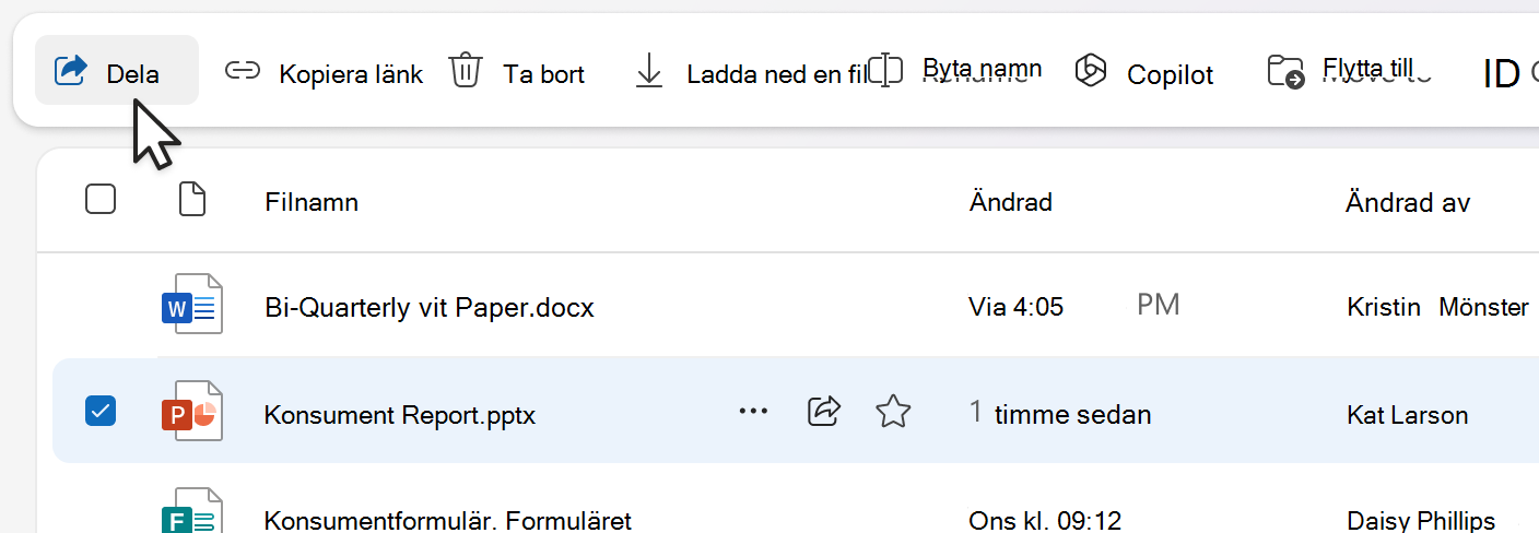 Dela objekt från kommandofältet