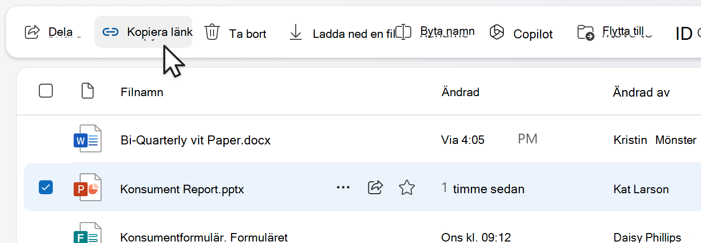 Kopiera länk från kommandofältet