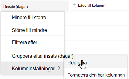 Fönstret Redigera kolumn i SharePoint med alternativet Ta bort markerat