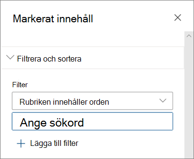 Filteralternativen för webbdelen Markerat innehåll i det moderna SharePoint-gränssnittet