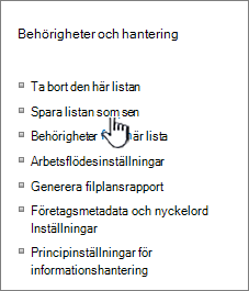 Avsnittet Behörighetshantering i menyn Inställningar