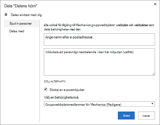 Dela din wiki-webbplats med andra medlemmar