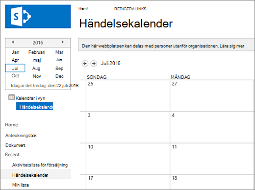 Exempel på en kalenderlistapp.