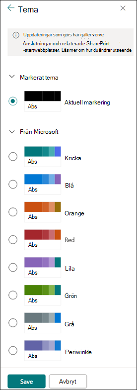 Ändra tema för din SharePoint-webbplats