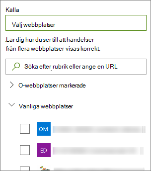 Välj en källa för händelser