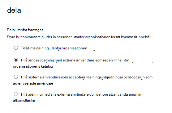 Alternativ för delning med externa användare