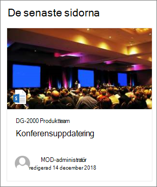 Exempel på sidminiatyrbild i webbdelen Markerat innehåll