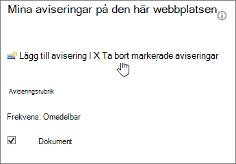 Hanteraren för Mina aviseringar med Ta bort valda aviseringar markerat