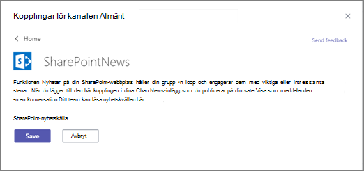 Dialogrutan Nyhetskoppling