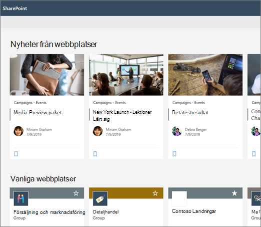 Nyheter på startsidan i SharePoint