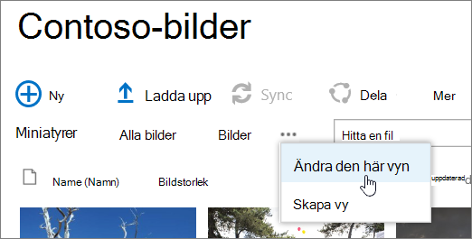 Bildbiblioteksvyfält med Ändra vy markerat