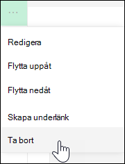 Ta bort en länk från den vänstra menyn