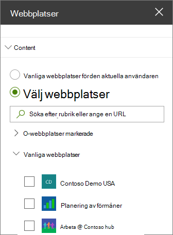 Webbplatswebbdelsinställningar