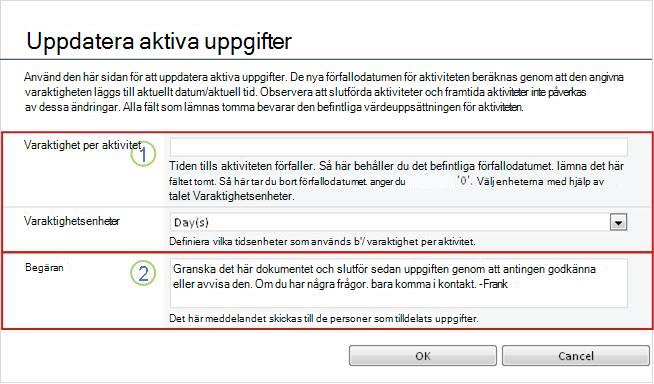 Ändringsformulär för aktiva uppgifter