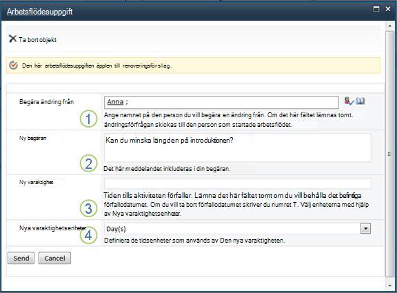 Formulär för att begära ändring av objekt