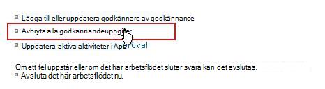Länken Avbryt alla uppgifter