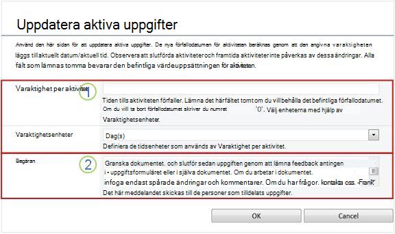 Ändringsformulär för aktiva uppgifter
