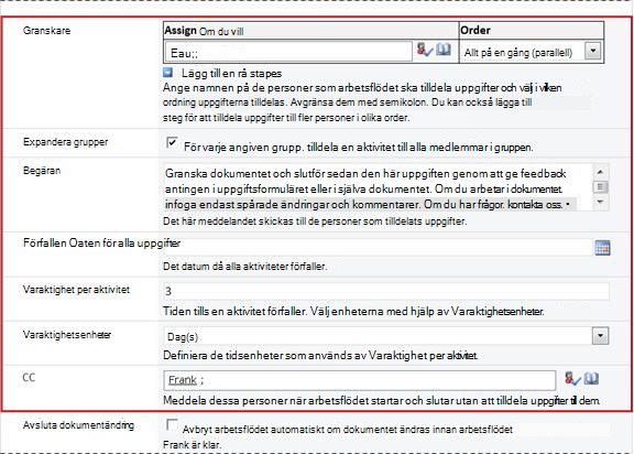 Andra sidan i associationsformuläret med fält för initieringsformuläret