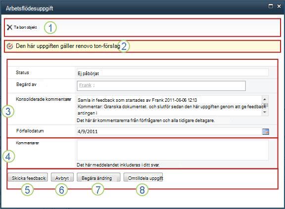 Uppgiftsformuläret för insamling av feedback med markerade fält