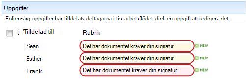 Identifiera text i uppgiftsrubriken på sidan Arbetsflödesstatus