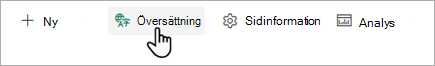 Skärmbild som visar var du startar översättningen av en SharePoint-sida.