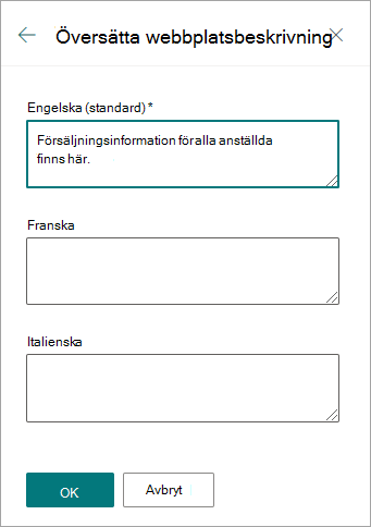 Översätta webbplatsbeskrivning