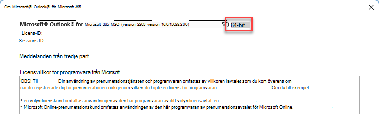 Fönster som visar information om Outlook.
