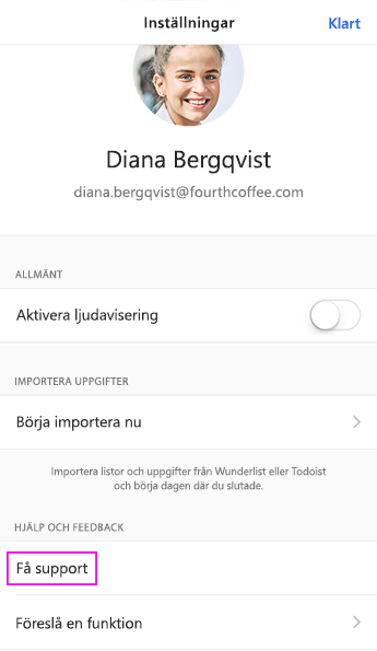 Tryck på Få support