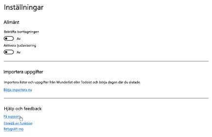 Tryck på Få support