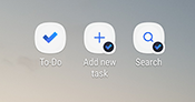 Skärmbild som visar android-startskärmsgenvägarna för To-Do-appen, Lägg till ny uppgift och sök