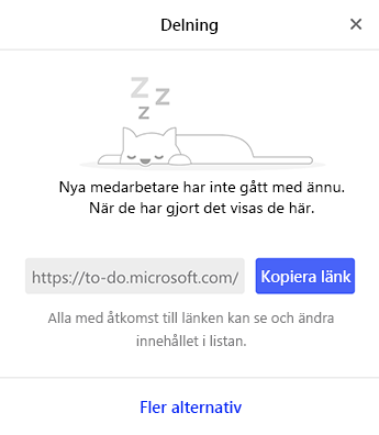 Skärmbild som visar delningsmenyn