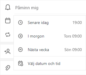 Remind me selected with the option to choose Later today, Tomorrow, Next week or Pick a date & time