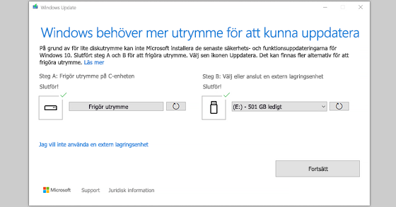 Windows needs more space to update message