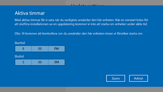 Screenshot of dialog window for changing active hours