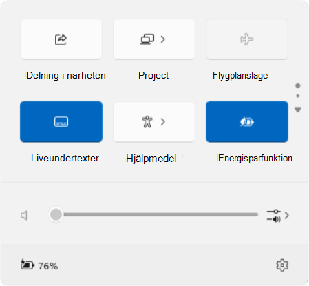 Screenshot of quick settings in Windows.