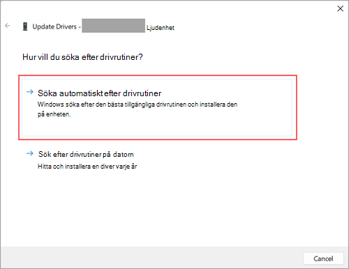 Sök efter ljuddrivrutiner i Windows 11-inställningarna.
