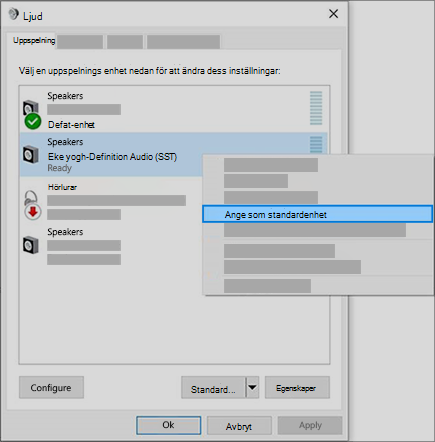 ange din ljudenhet som standardenhet