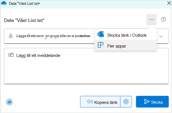 Skärmbild av delning Files med en app