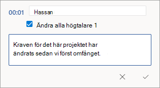 Ange ett avskriftsnamn eller redigera avsnittet på nytt.