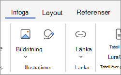 Länkområdet i menyfliksområdet
