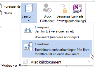 Kommandot Kombinera på Jämför-menyn