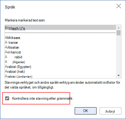 stänga av automatisk stavningskontroll