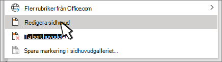 Redigera sidhuvud markerat i dialogrutan Sidhuvud